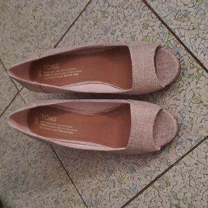 Tom's Stella Pale Pink Lurex Woven Wedges